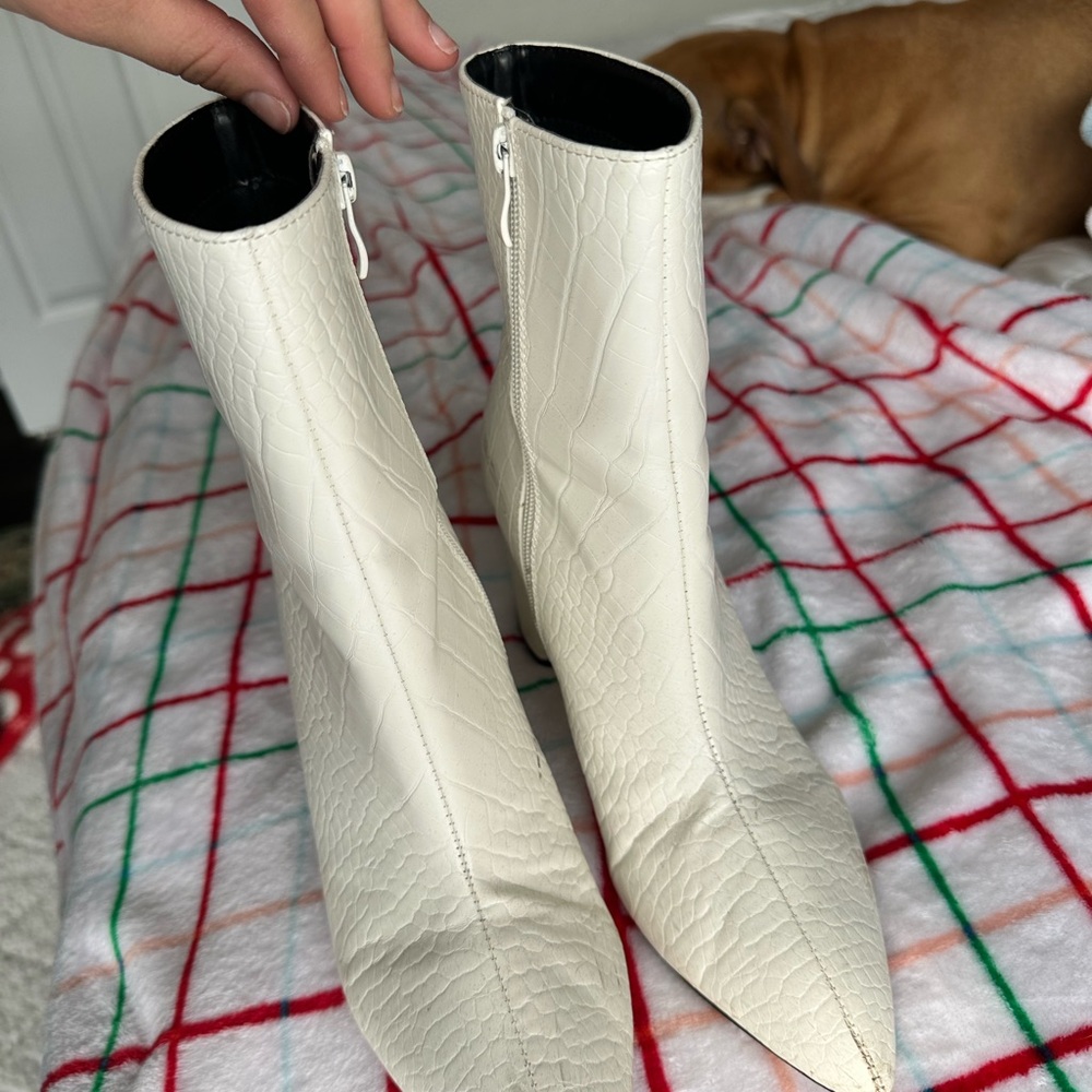 NastyGal White Textured pointed toe boots